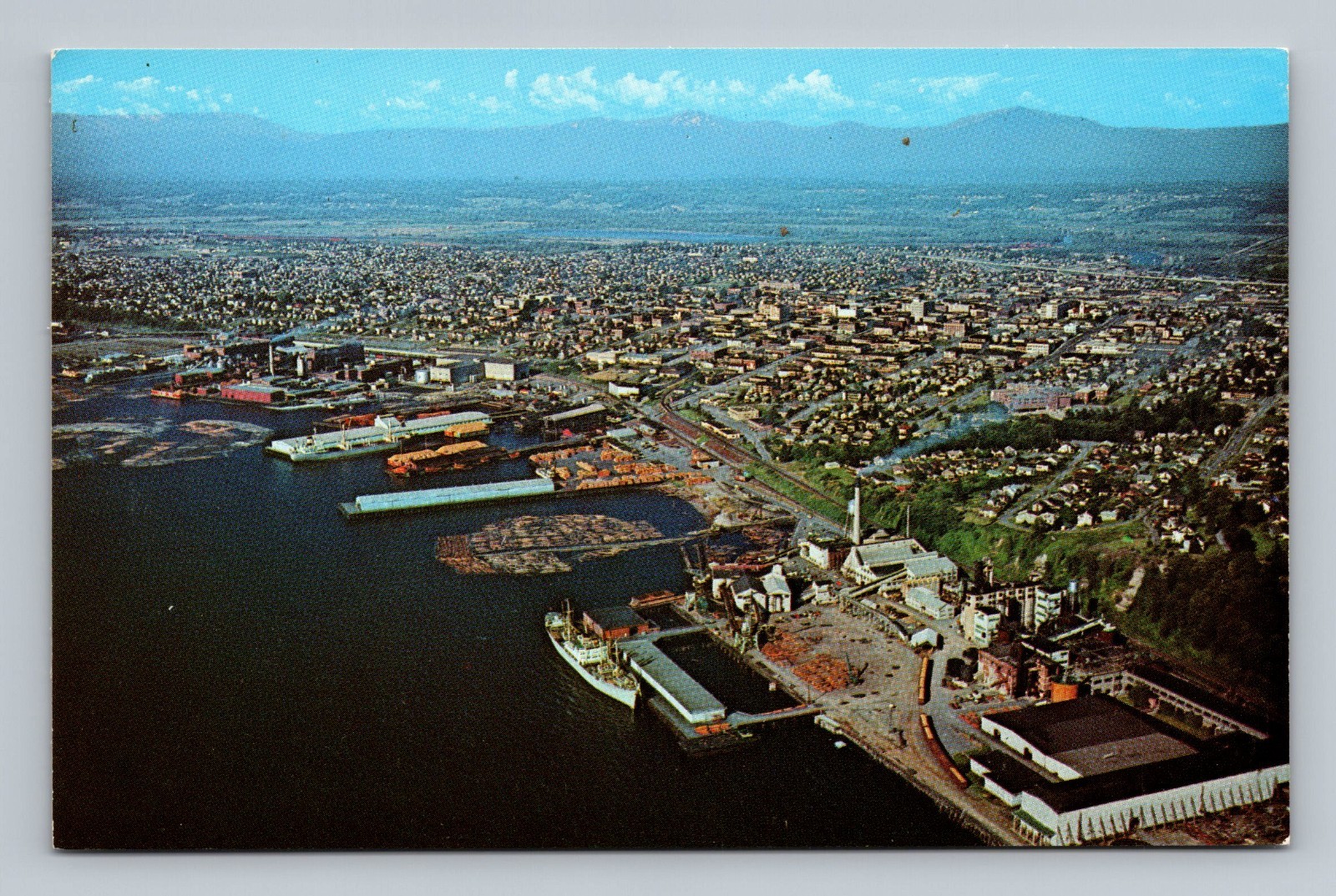 Everett WA Aerial View Lumber Pulp Mill Deep Water Port Boeing 747 VTG Postcard