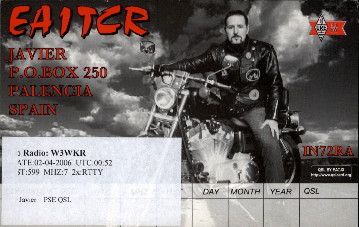 EA1TCR Javier Palencia Spain Man on Motorcycle QSL vintage postcard n552