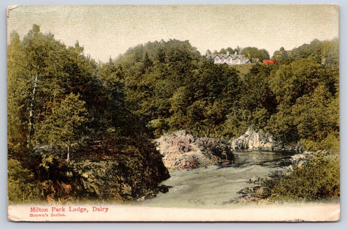 Dumfries Antique Scotland Postcard DALRY Milton Park Lodge Scenic View 1904
