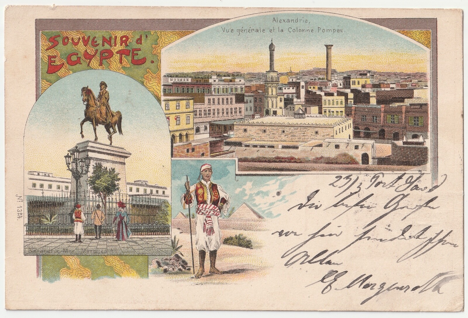 c1901-1907 Egypt Souvenir View of Alexandria & Pompey’s Pillar Antique Postcard