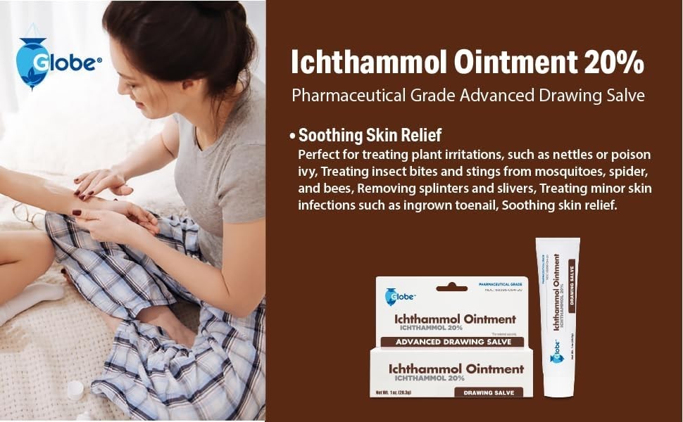 Globe Ichthammol Ointment 20% (Drawing Salve) 1 OZ – Soothing Skin Relief, Treat