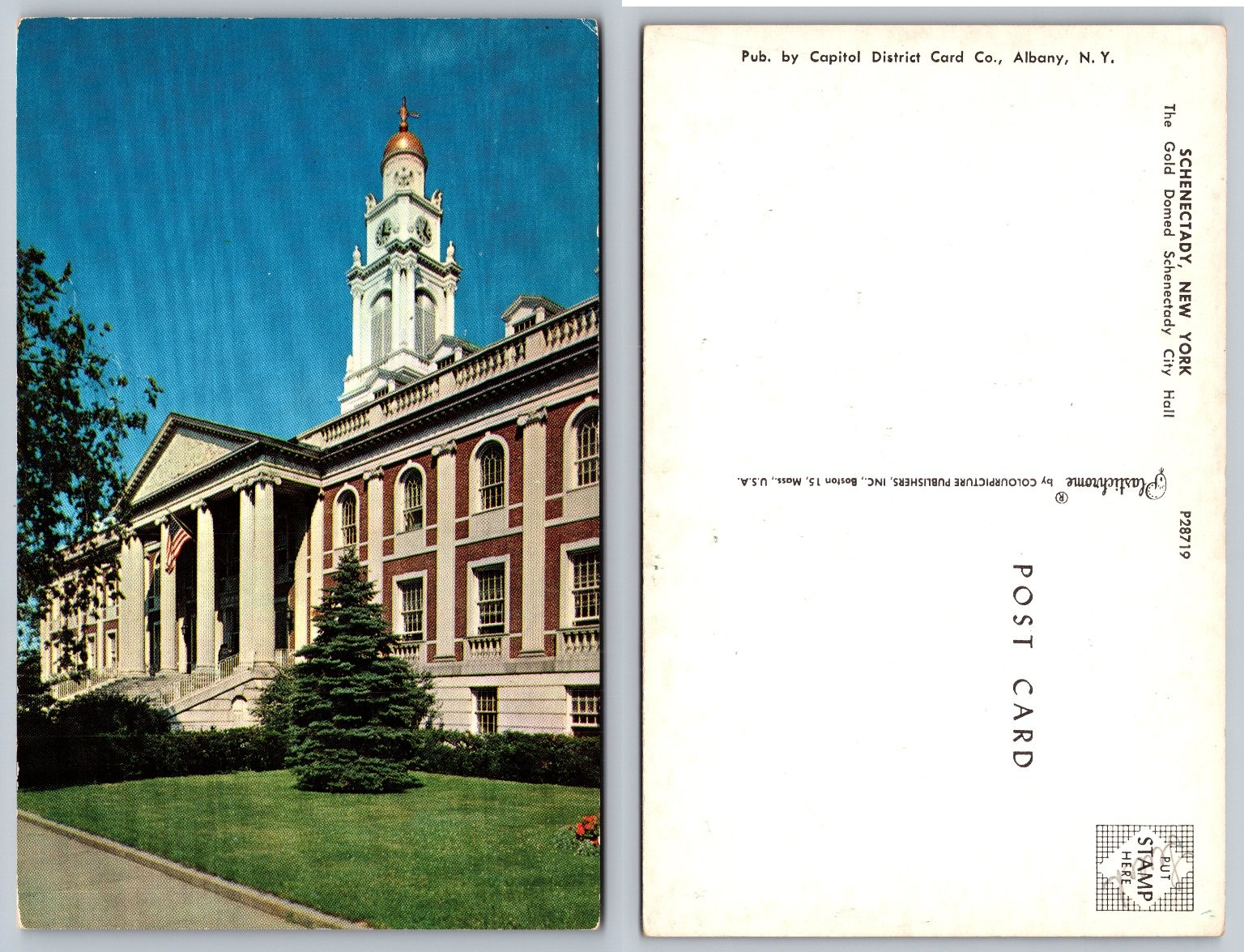 Schenectady NY Gold Domed City Hall Plastichrome Postcard New York