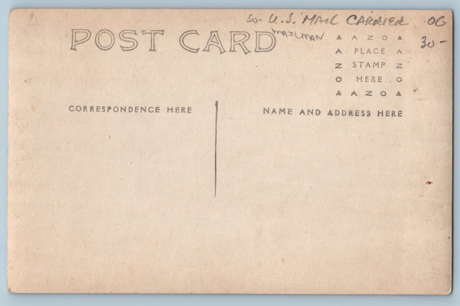 RPPC Photo Postcard US Mail Mailman Carrier c1910’s Unposted Antique