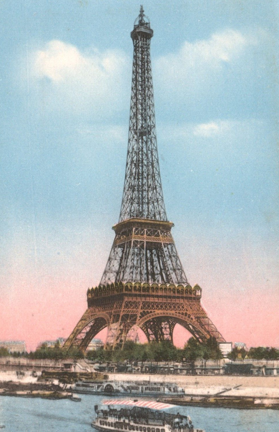 Paris Eiffel Tower ND Photo Boats People Postcard Famous Place