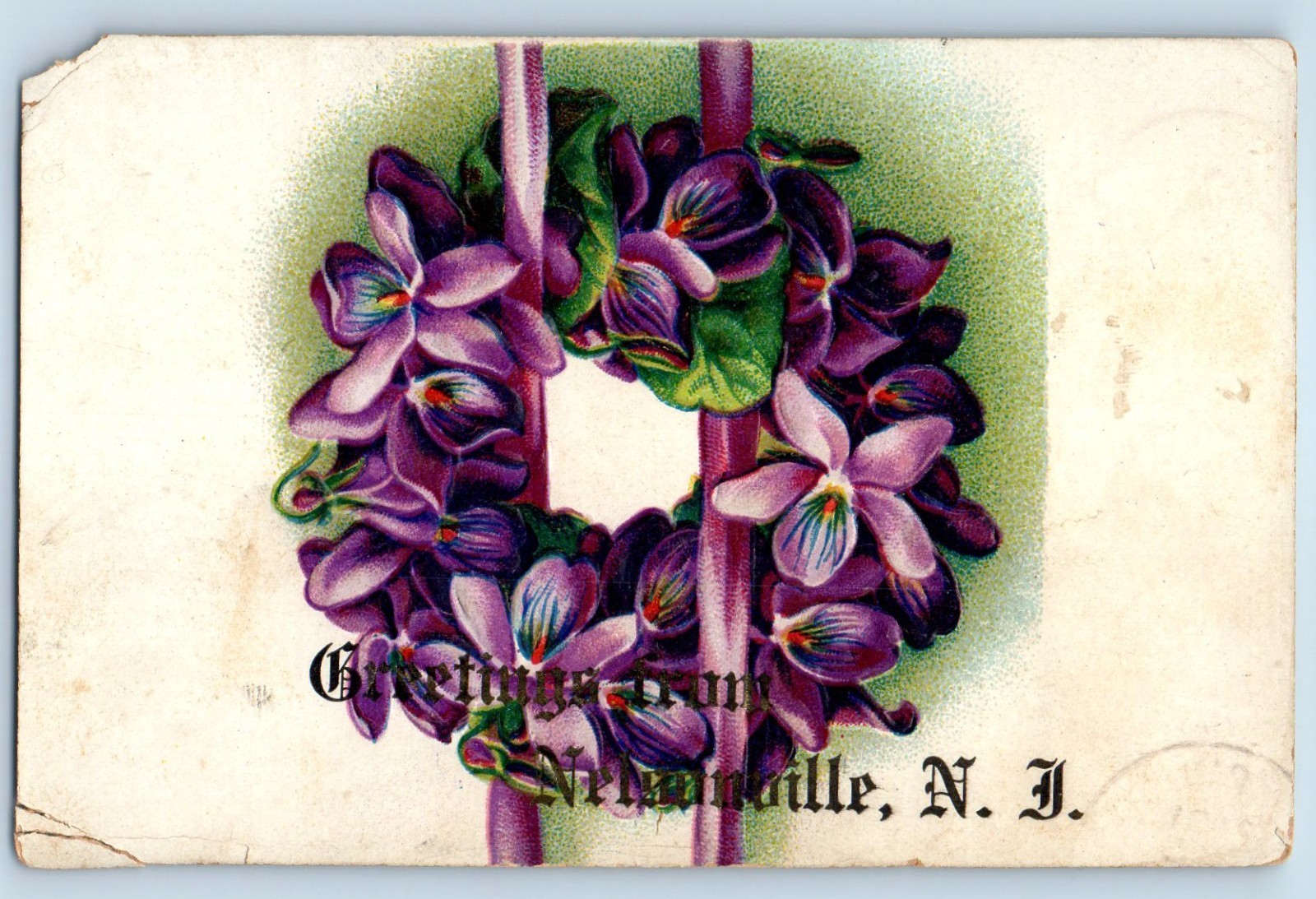 1910 Nelsonville New Jersey Vintage Postcard Greetings Flowers Embossed Glitter