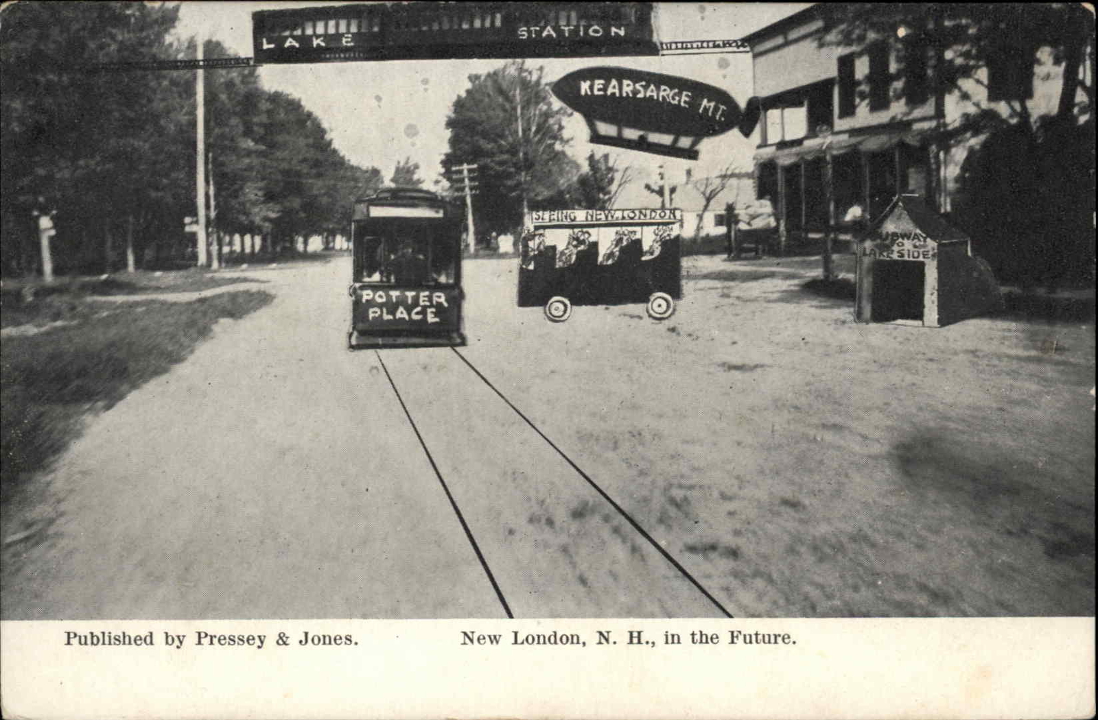 New London New Hampshire NH in Future Fantasy Transportation c1910 Postcard