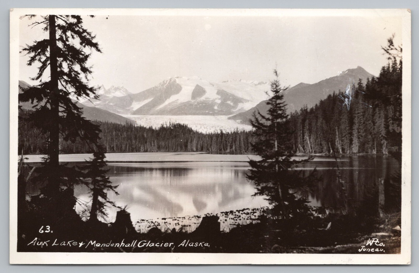 Auk Lake and Mendenhall Glacier Juneau Alaska c1930 RPPC Photo Postcard