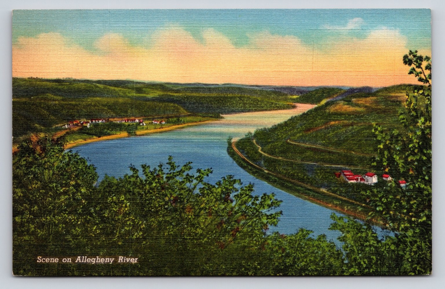 Allegheny River Above Kittanning, PA Scenic View Postcard Minsky Bros. 1938