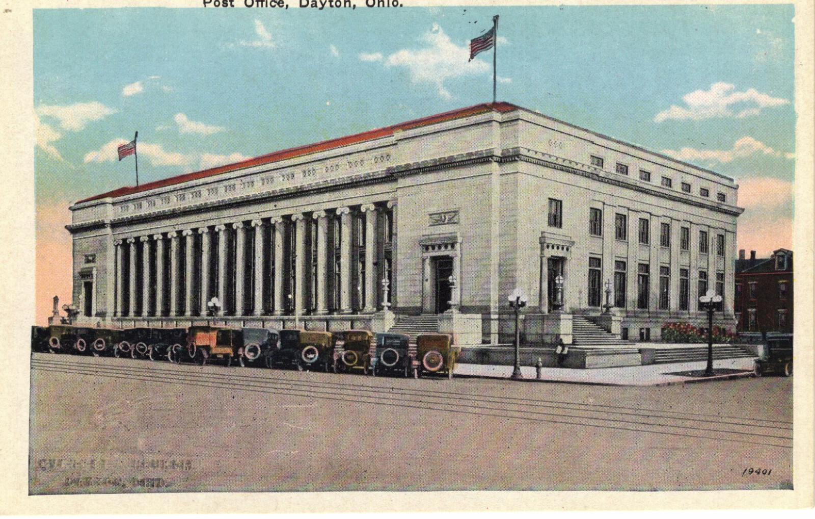 Vintage Postcard OH Dayton Post Office Street View Old Cars -986