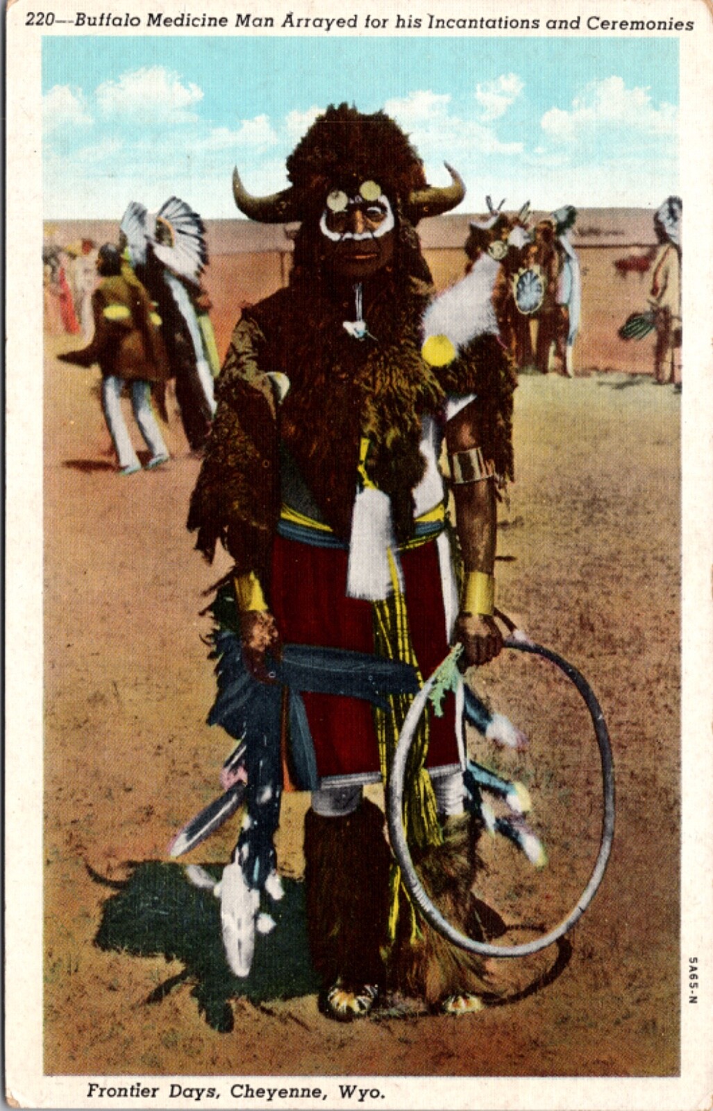 Linen PC Buffalo Medicine Man Arrayed for his Incantations & Ceremonies Wyoming