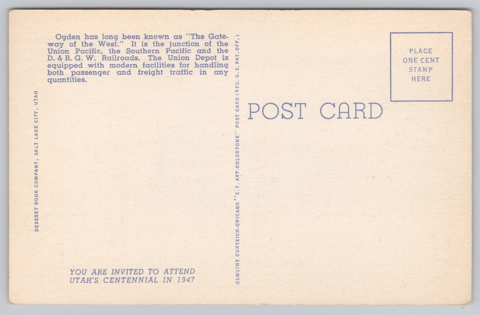 Postcard UT Ogden Utah Union Depot Train Station