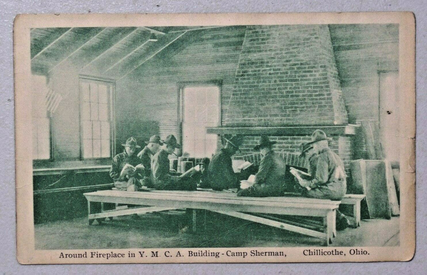 Fireplace in YMCA Camp Sherman Chillicothe Ohio US Army WW1 DB Postcard 8749