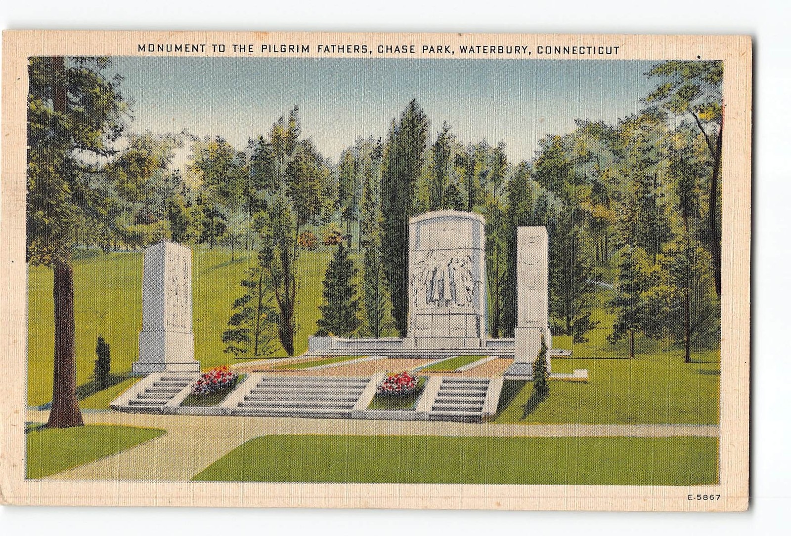 Waterbury Connecticut CT Postcard 1930-1945 Monument To The Pilgrim Fathers