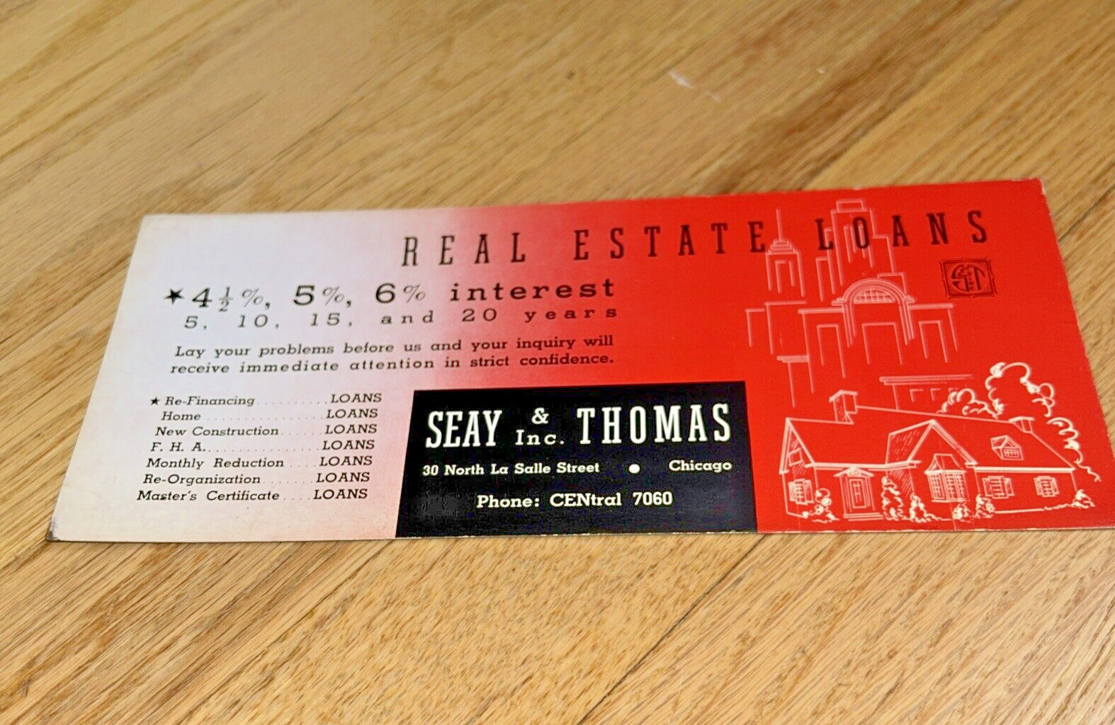 1940s SEAY & THOMAS REAL ESTATE Blotter 36 North La Salle St. CHICAGO