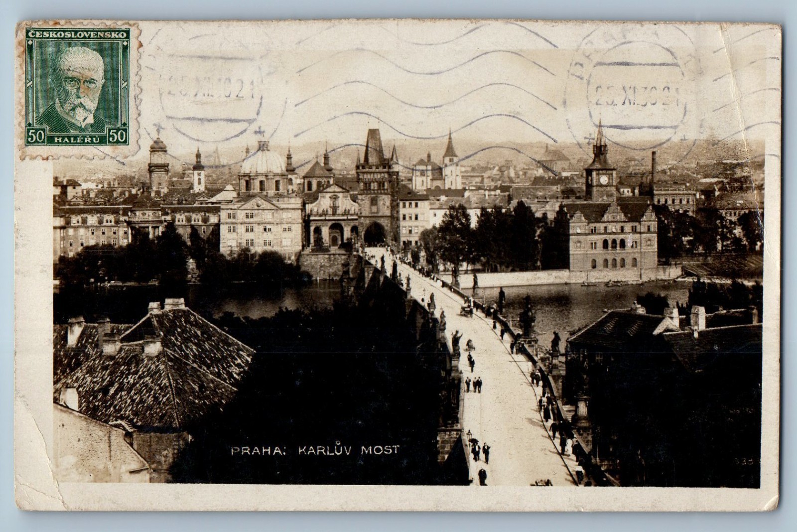 Prague Czech Republic Postcard Charluv Bridge c1920’s Posted RPPC Photo