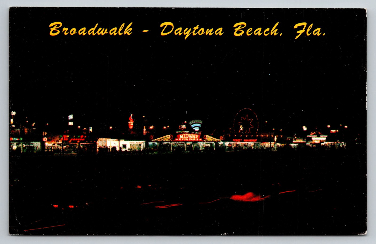 Daytona Beach Florida Boardwalk Night Time Scene Amusement Park FL c1983Postcard