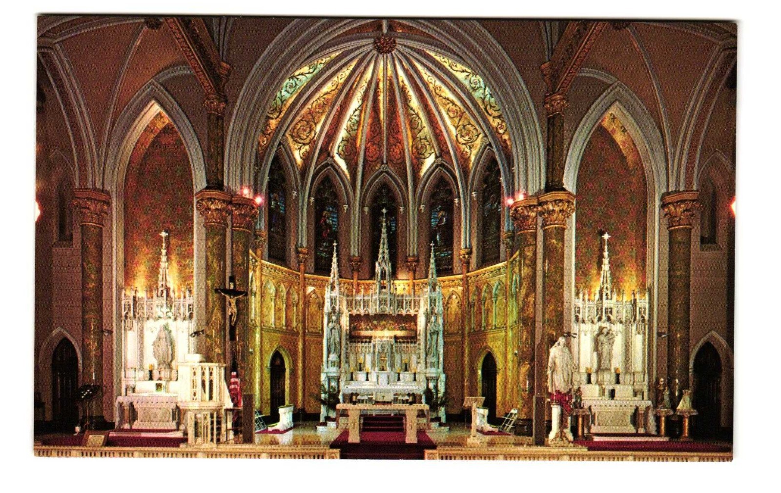 Interior of church vintage postcard unposted