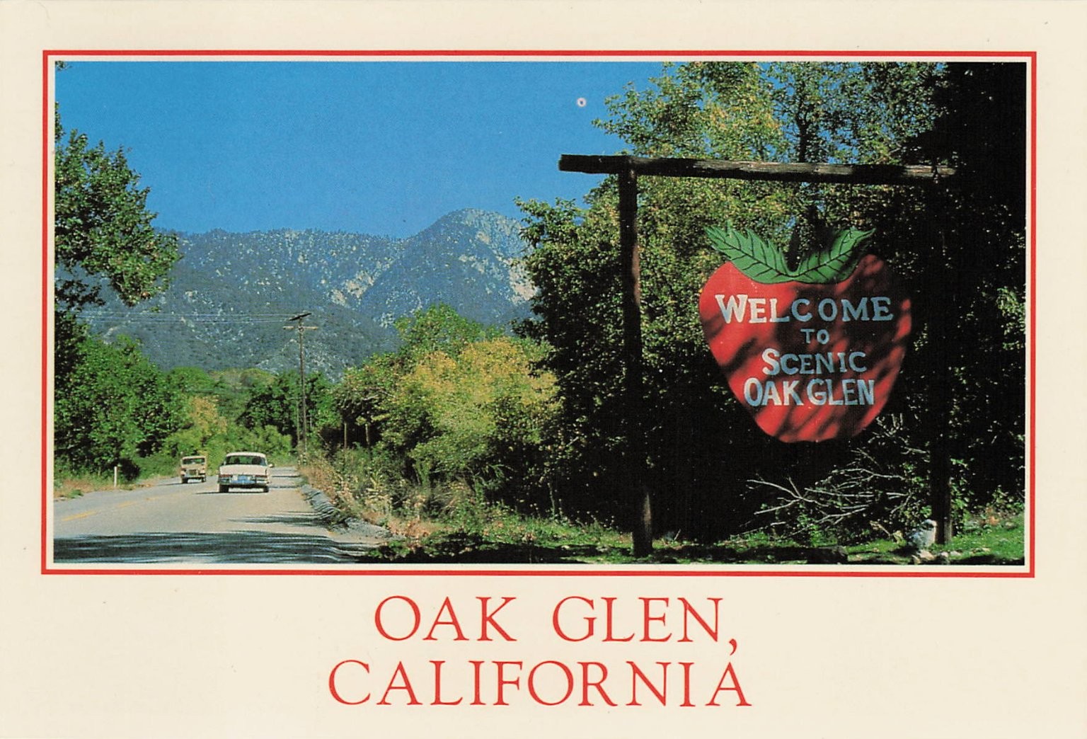 Welcome to Scenic Oak Glen CA Postcard – Apple Pie & Cider Destination