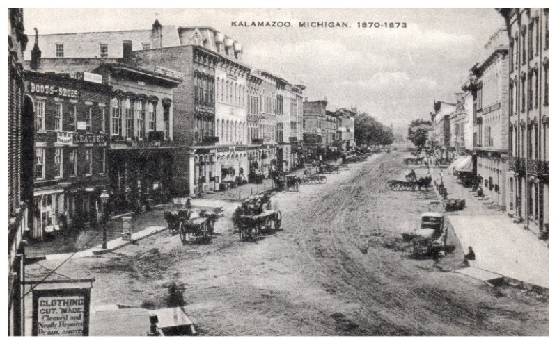 Vintage Postcard Kalamazoo Michigan 1870–1873 Historic Downtown Street