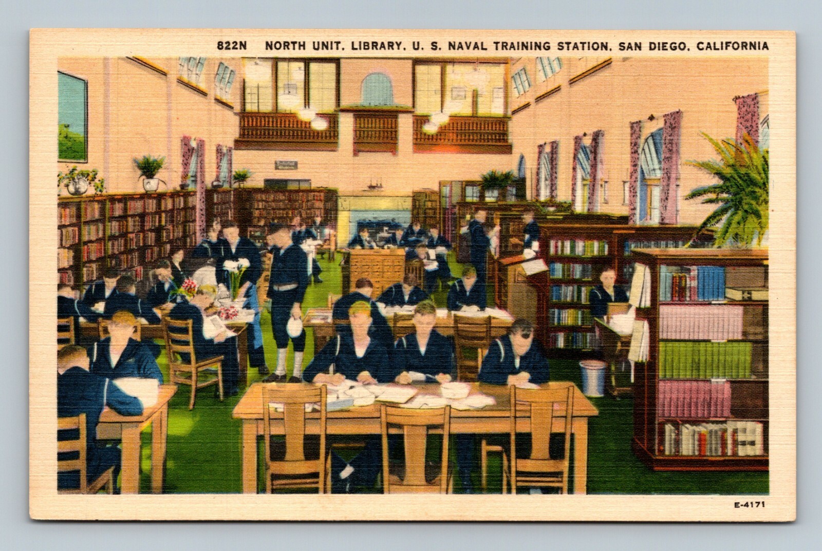 North Unit Library US Naval Training Station San Diego California Postcard