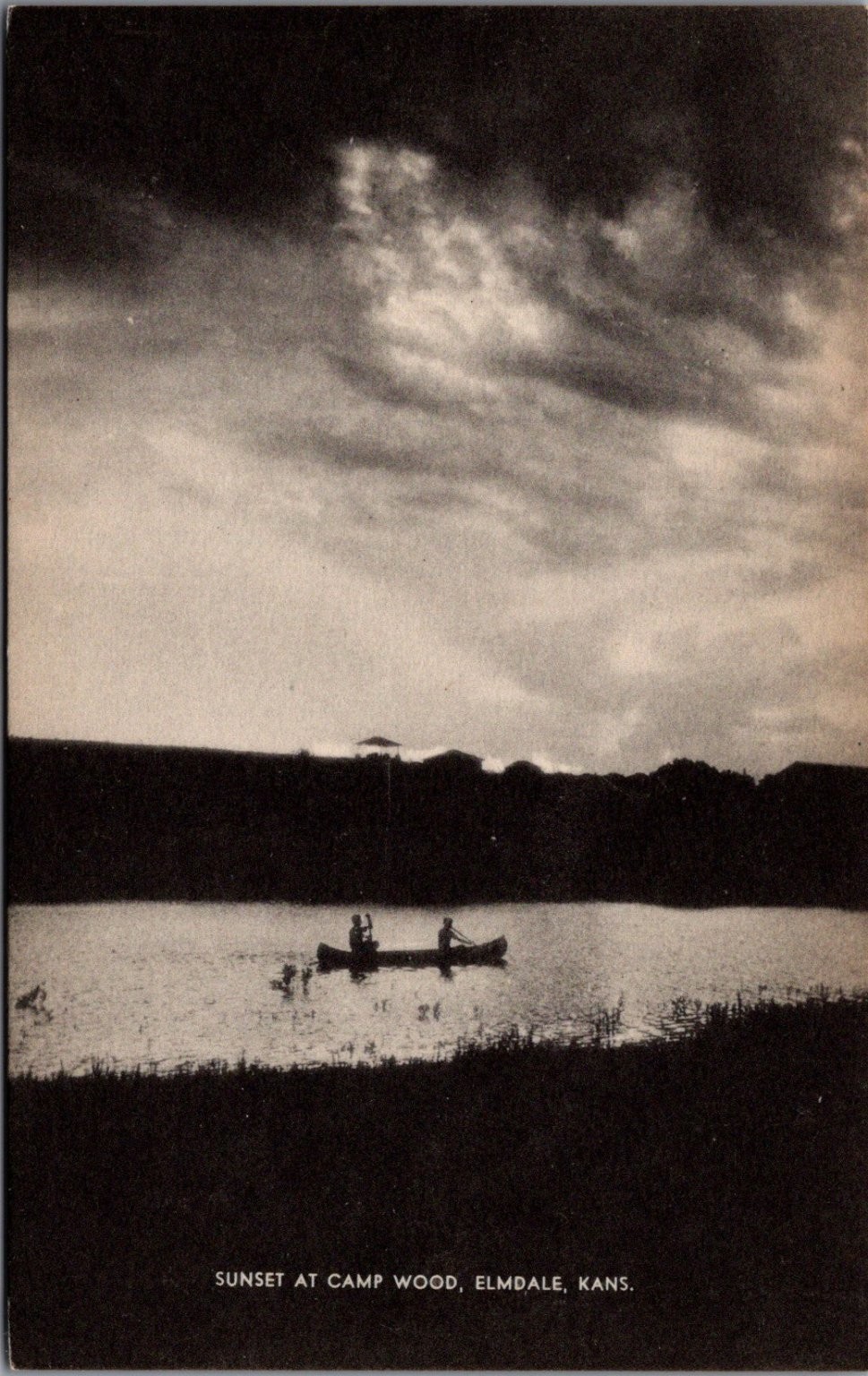 Vintage 1938 Real Photo Postcard Sunset at Camp Wood Elmdale Kansas RPPC