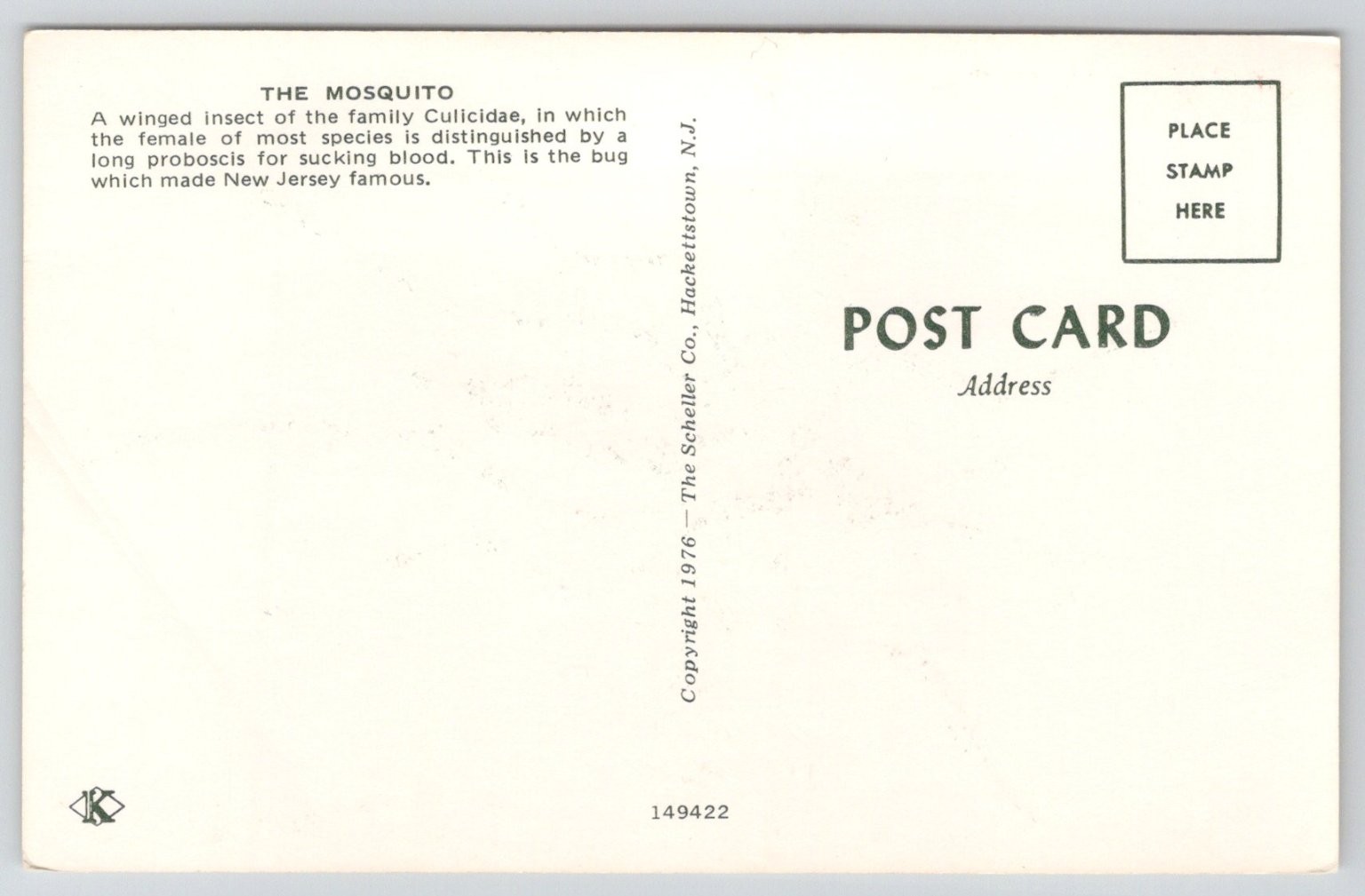 New Jersey Air Force The Mosquito 1976 Scheller Co. NJ Humorous Postcard