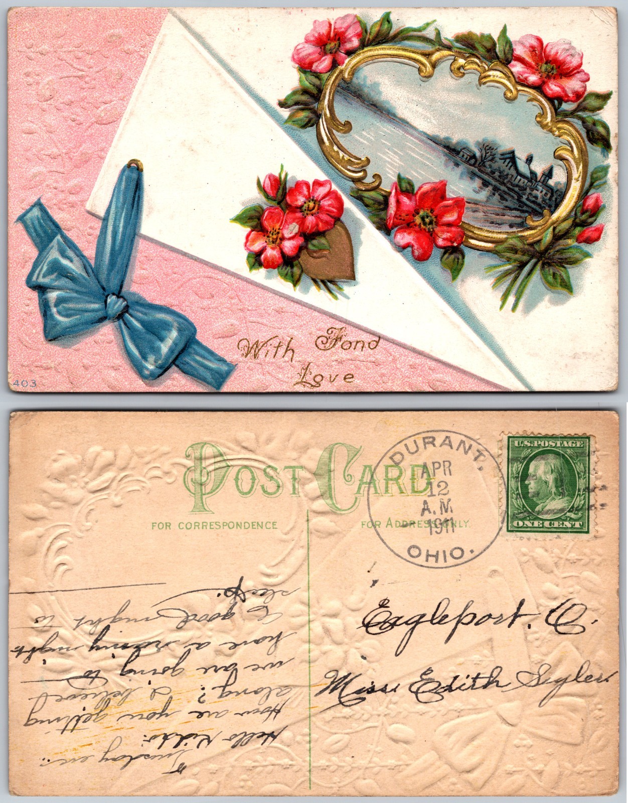 Envelope Flowers Steamboat Ohio Postcard