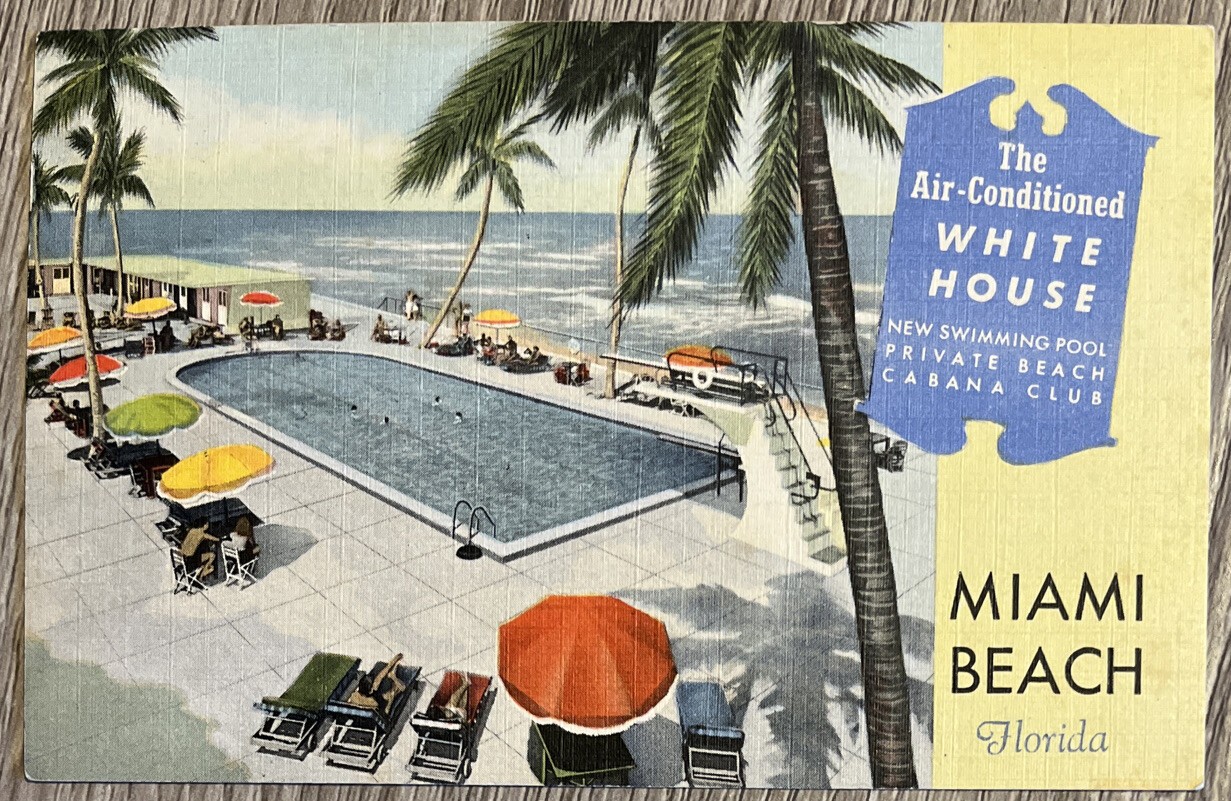 Miami Beach Florida FL Air Conditioned White House Hotel Souvenir Linen Postcard