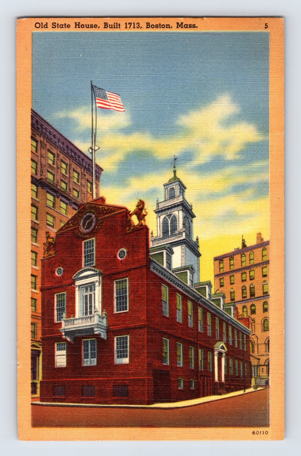 Postcard Massachusetts Boston MA Old State House Building 1951 Posted Linen