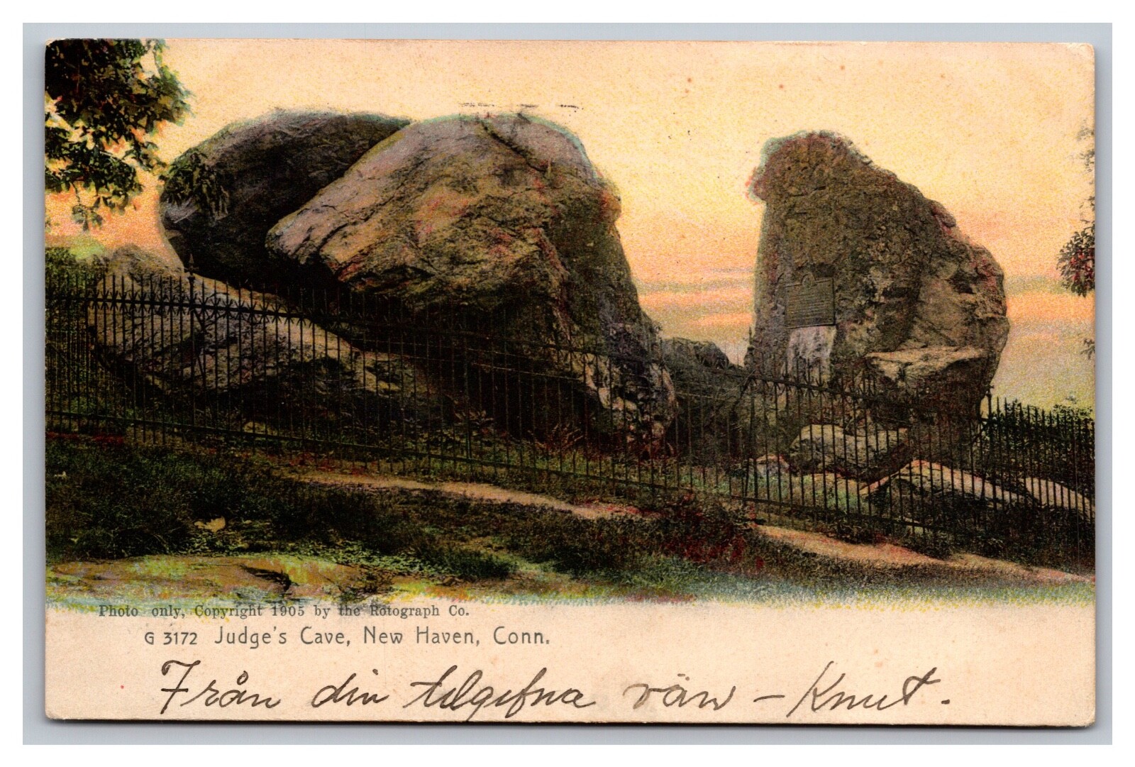New Haven CT Judge’s Cave Scenic View Undivided Back Postcard Posted 1908