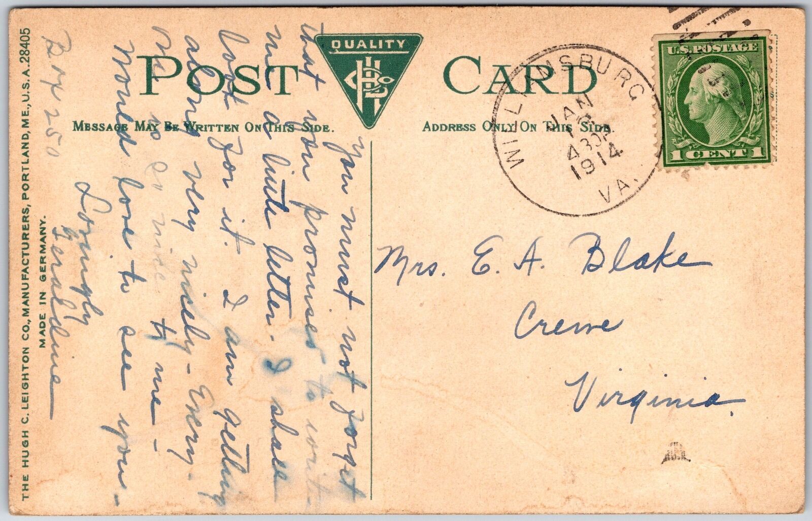 1914 Old Court House Built 1769 Williamsburg Virginia VA Posted Postcard