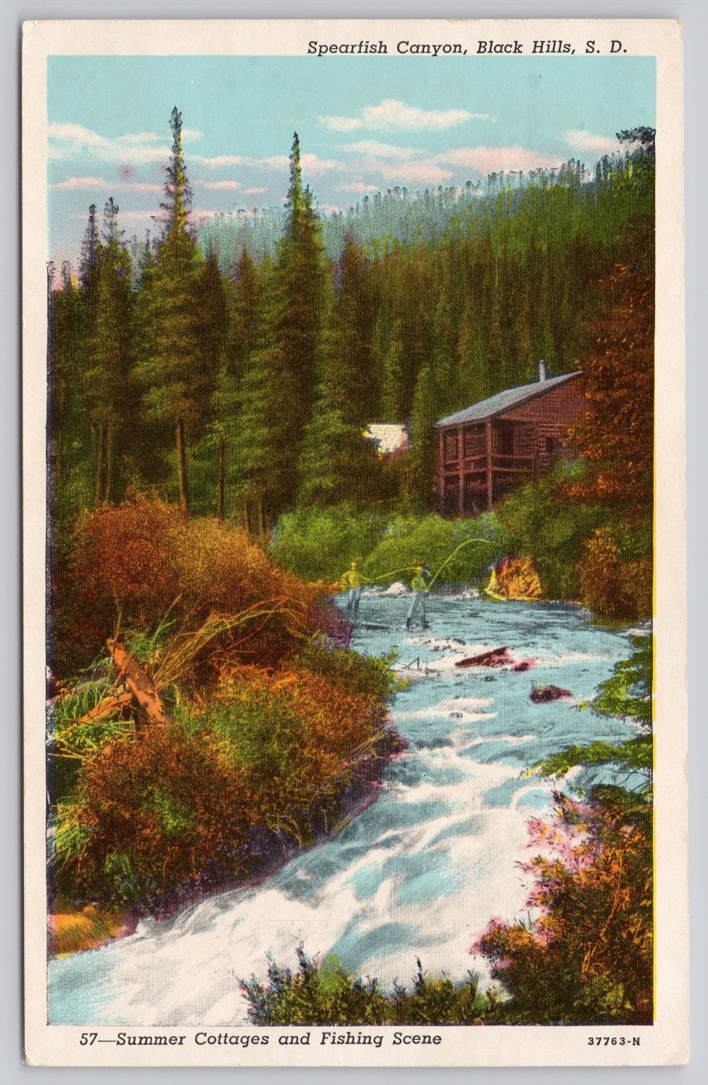 Spearfish Canyon Black Hills SD Fishing Cabin Vintage Postcard Curteich