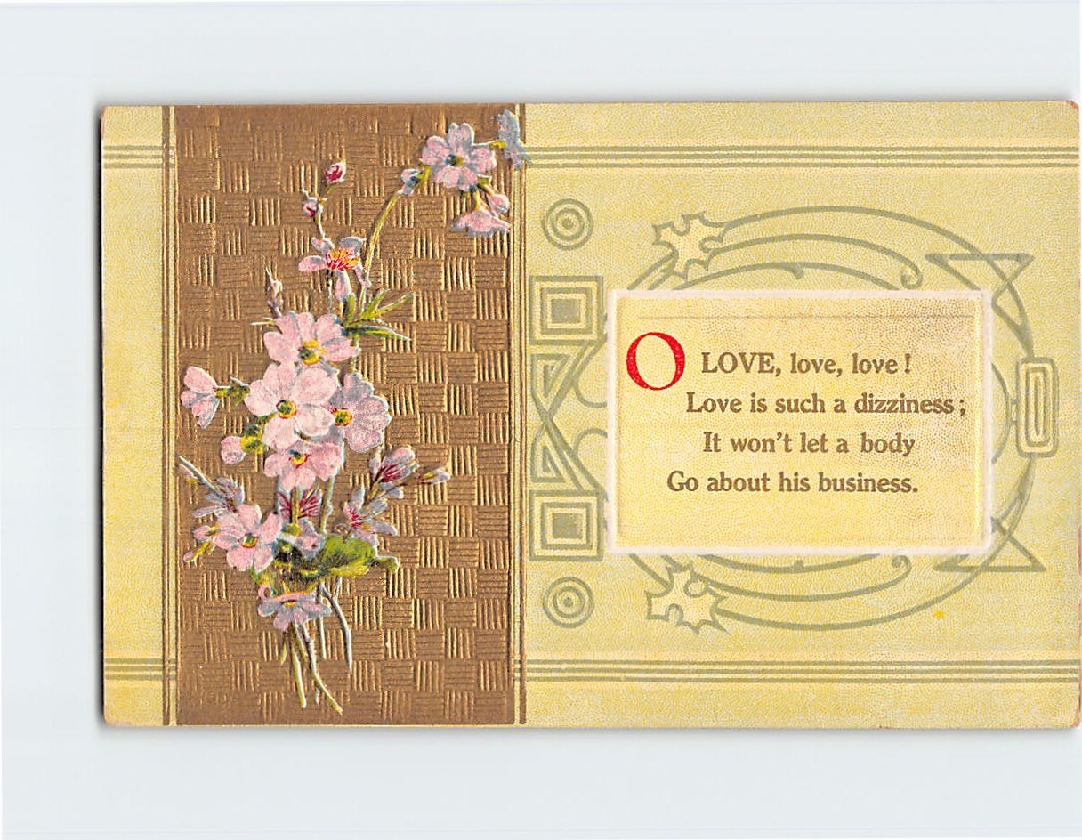 Postcard Embossed Floral Art Print Love/Romance Poem