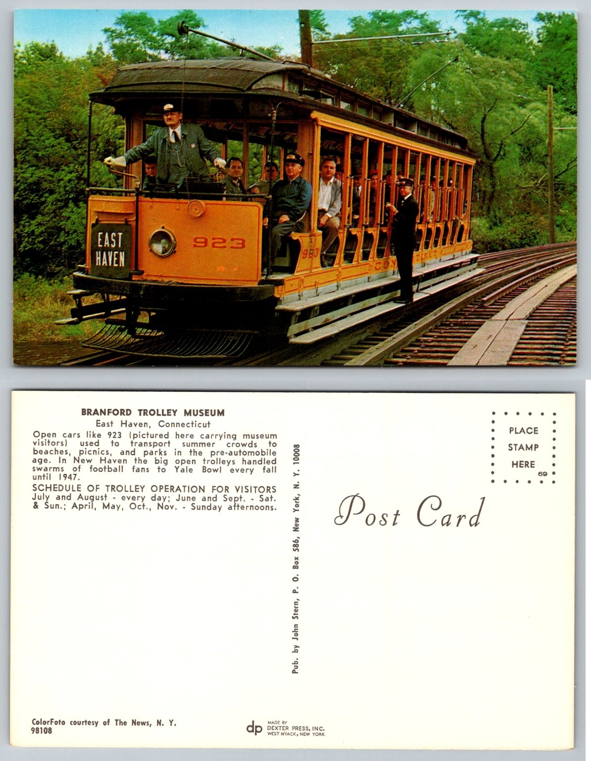 East Haven CT Branford Trolley Museum Car 923 Vintage Postcard John Stern
