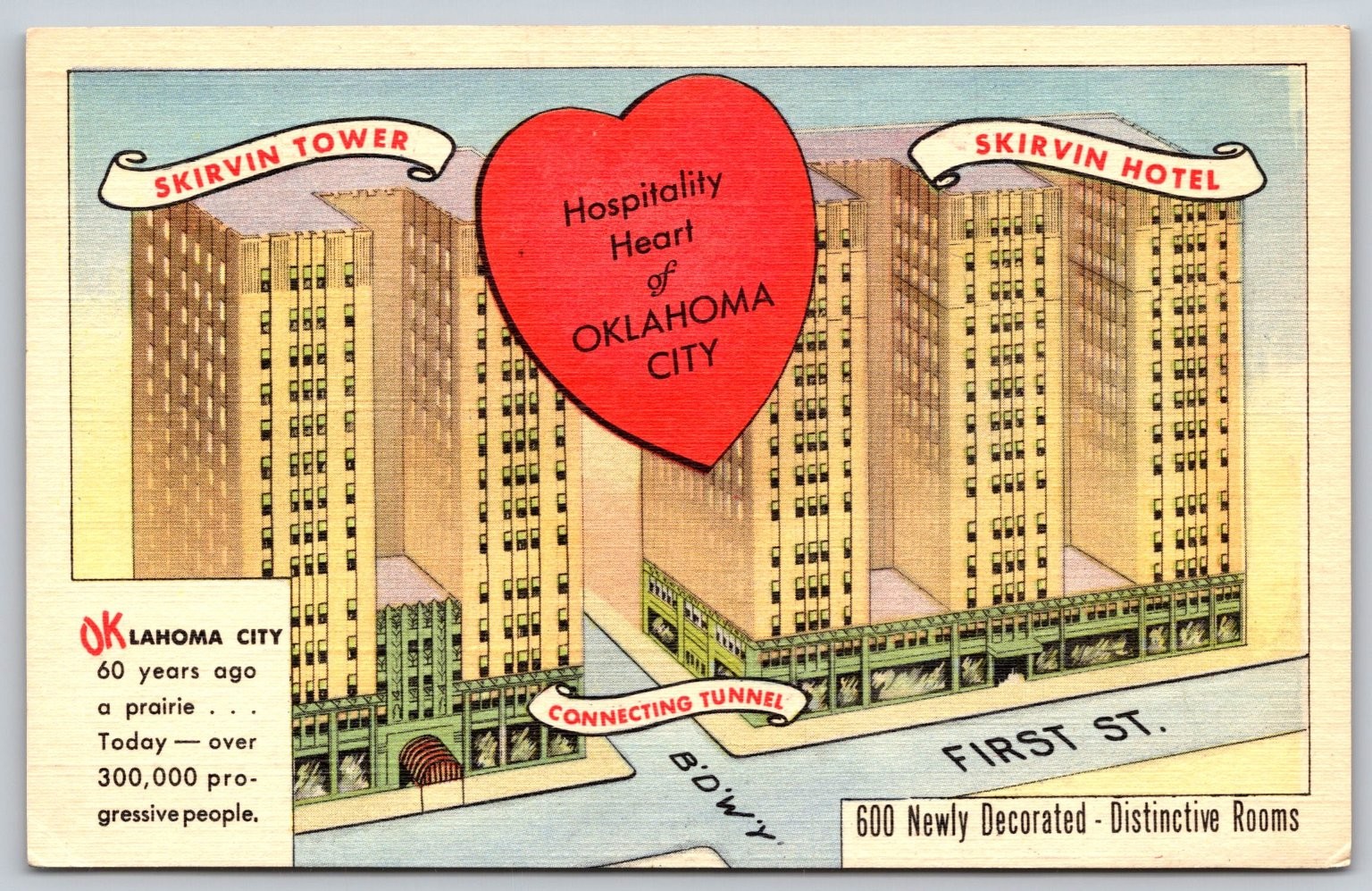 Vintage Skirvin Hotel Oklahoma City Postcard Linen Era 600 Rooms C231