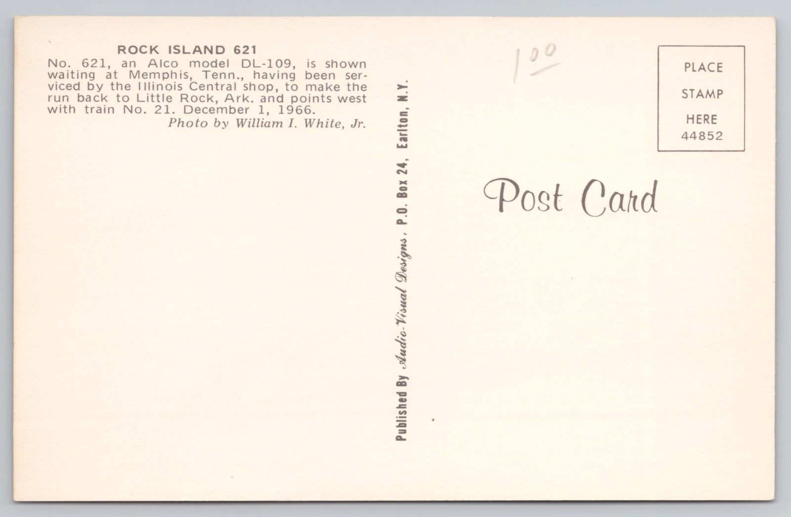 1966 Rock Island 621 Alco DL-109 Memphis Tennessee Postcard William I. White