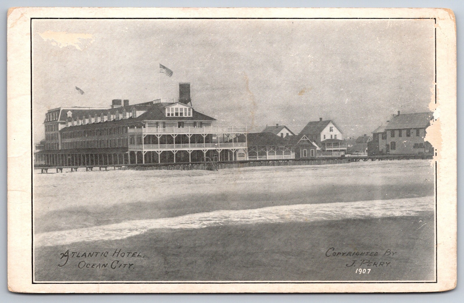 Ocean City New Jersey~Atlantic Hotel Waterfront~Beach~Pier~Cottages~c1905 B&W
