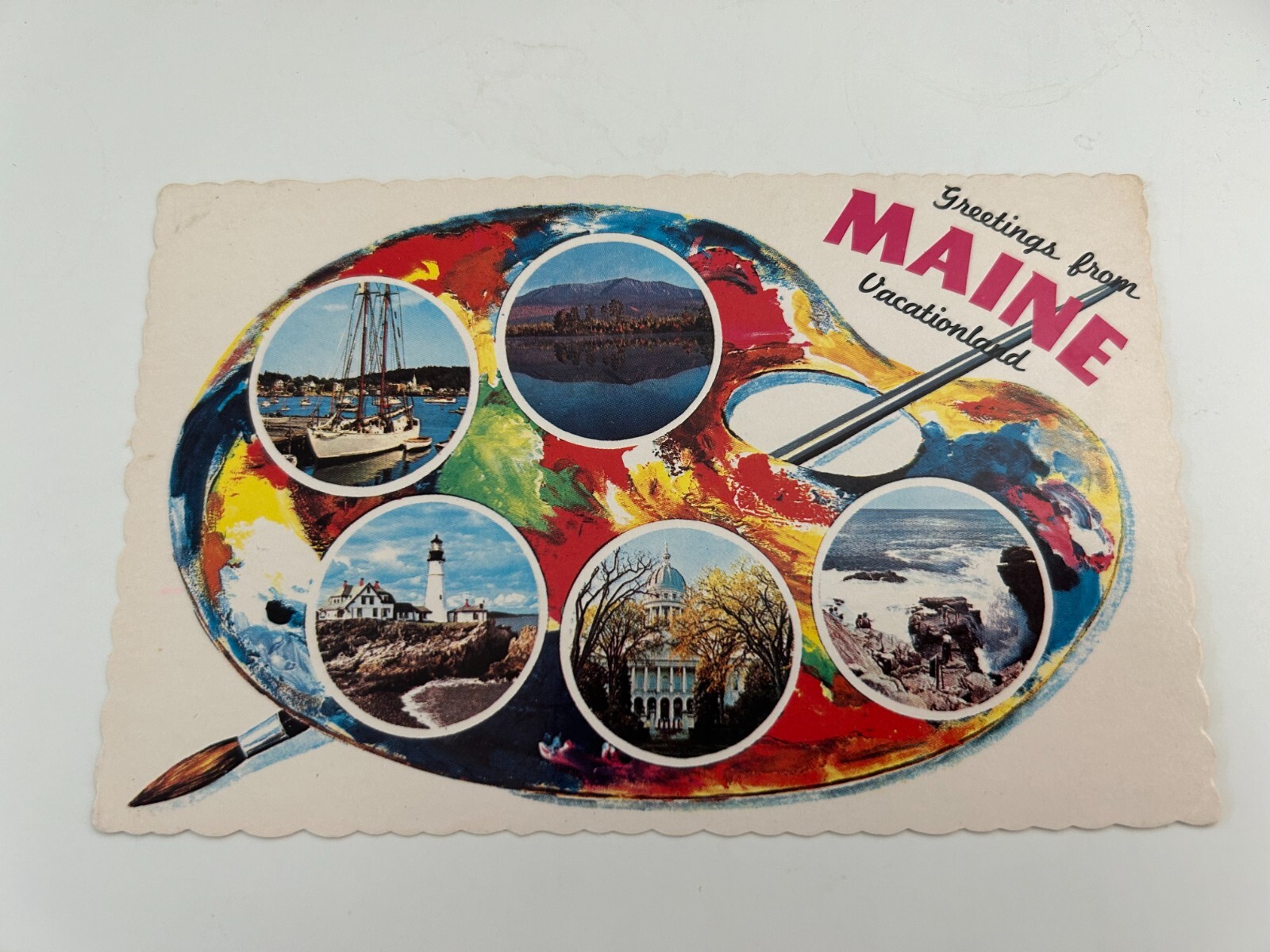 Greetings from Maine Artist Paint Palette Postcard