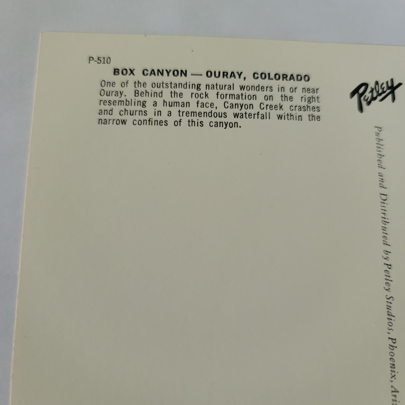 Vintage Postcard Box Canyon Ouray Colorado Bob Petley Petley Studios