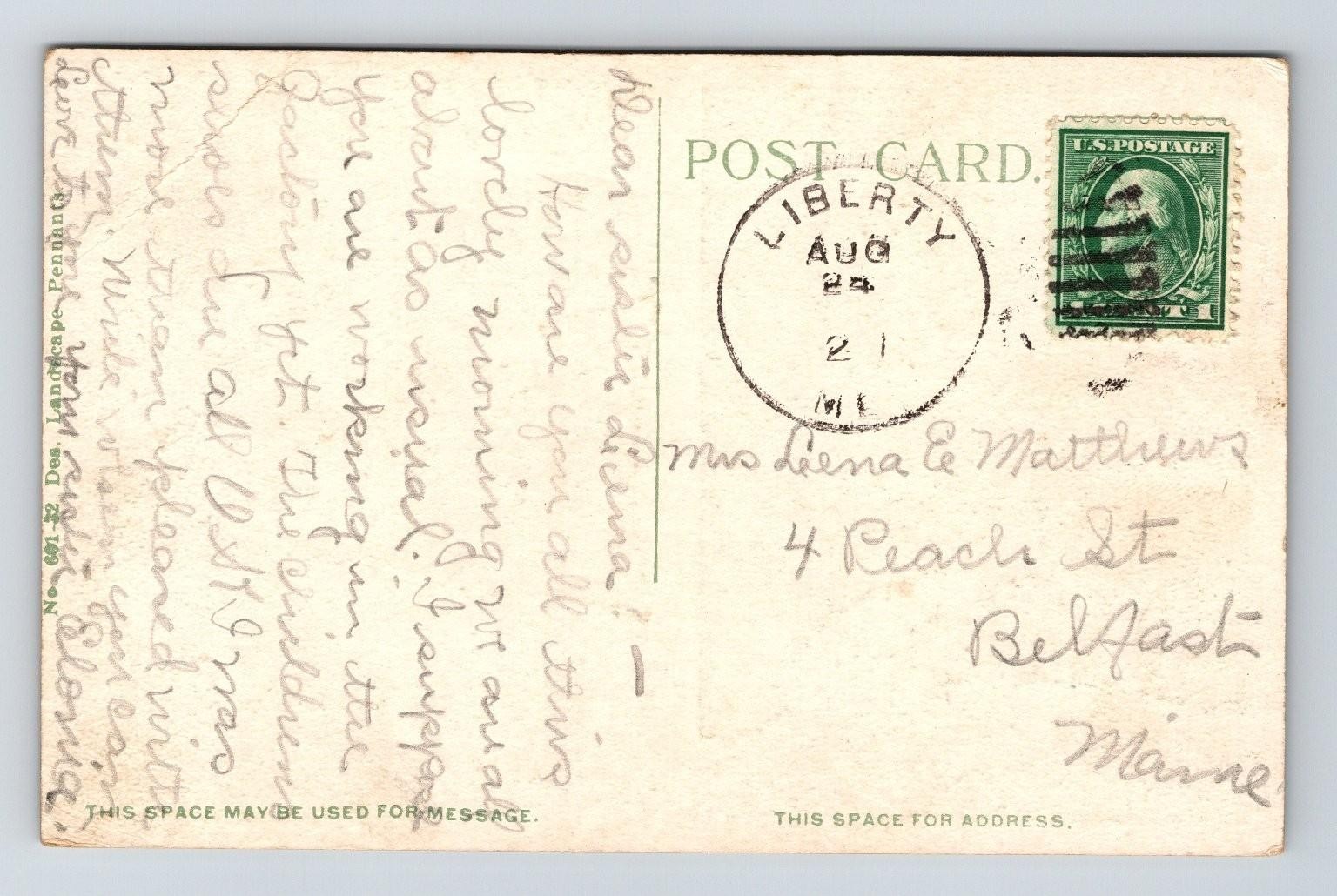 Vintage Postcard Liberty Maine Scenic Road with Early Auto 1921