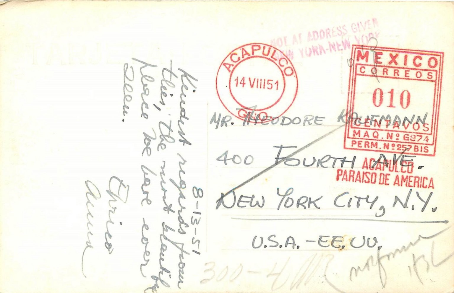 1951 Acapulco Mexico Vintage Postcard Hotel Caleta & Caleta Beaches RPPC