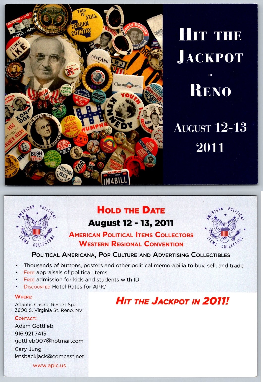 2011 Reno APIC Convention Postcard Political Buttons Americana Memorabilia