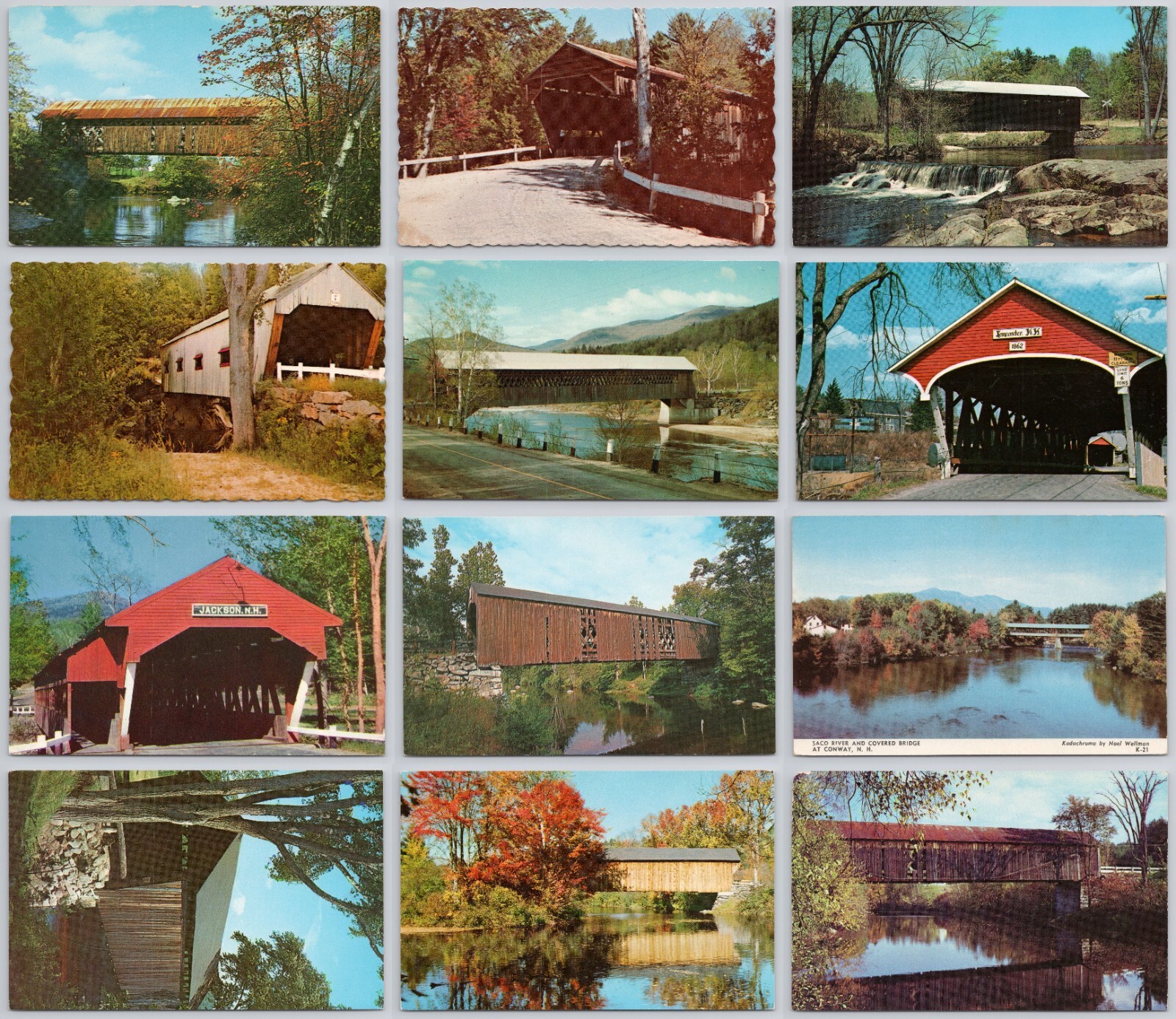 Lot of 12 New Hampshire Covered Bridges 1960s-1970s Postcards