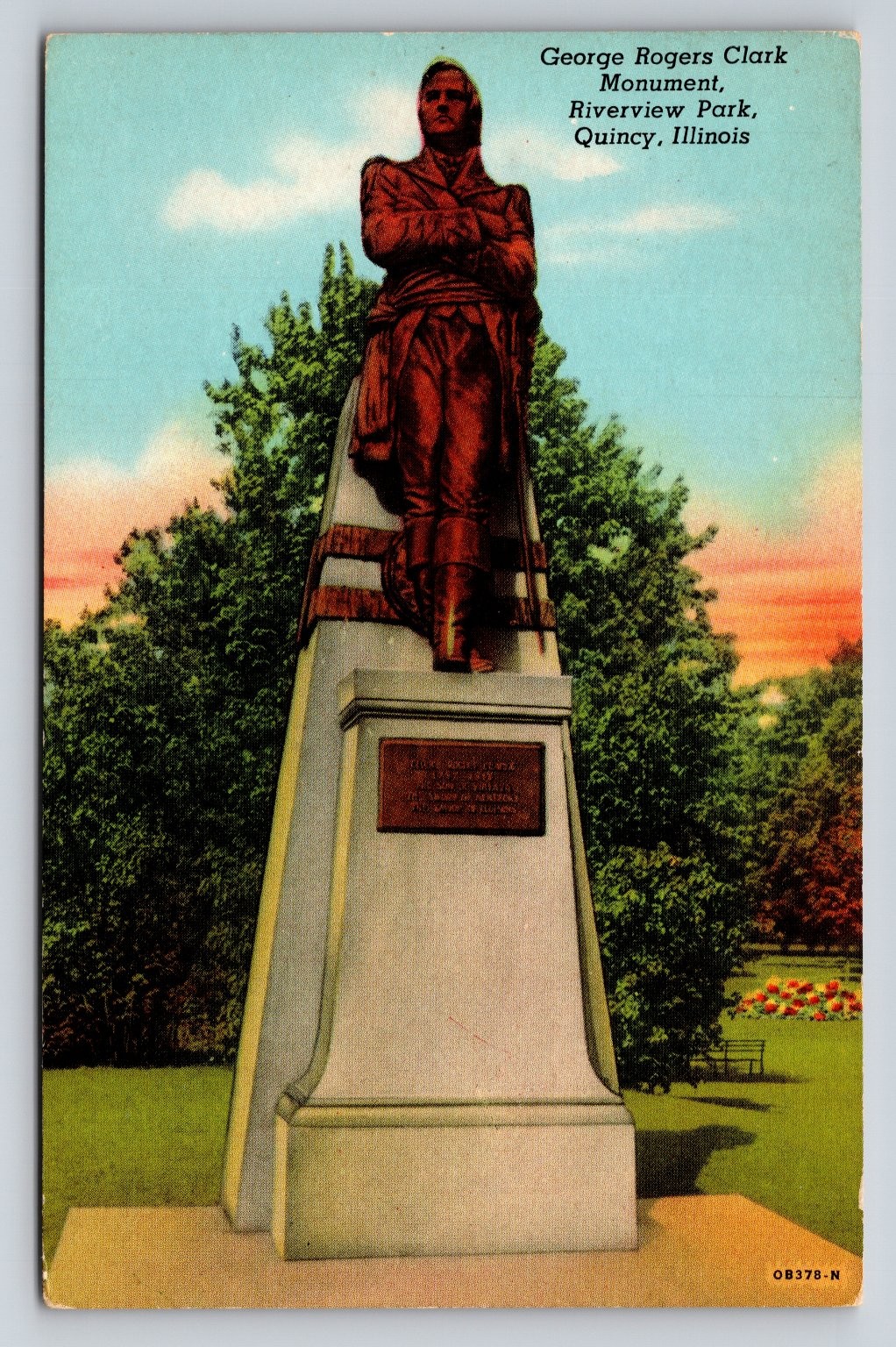 George Rogers Clark Monument Riverview Park Quincy IL Postcard C.T. American Art