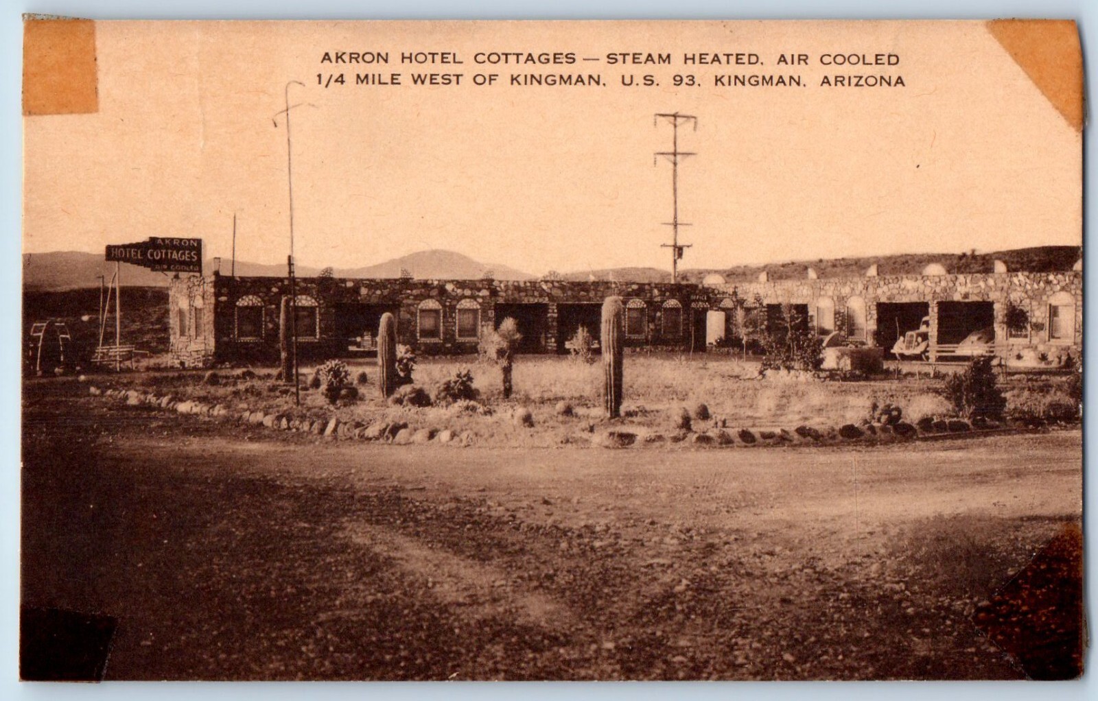 Kingman Arizona Postcard Akron Hotel Cottages Building Exterior View 1940 Artvue