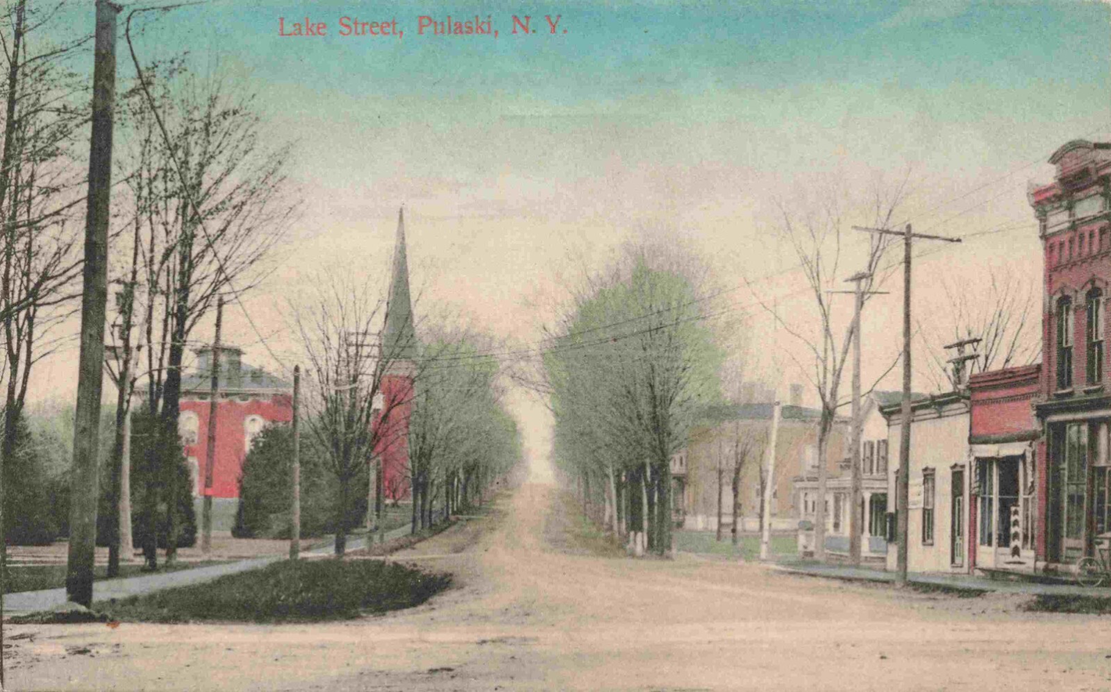 Lake Street c1910 Pulaski New York Oswego County Lovely Colors Vintage Postcard