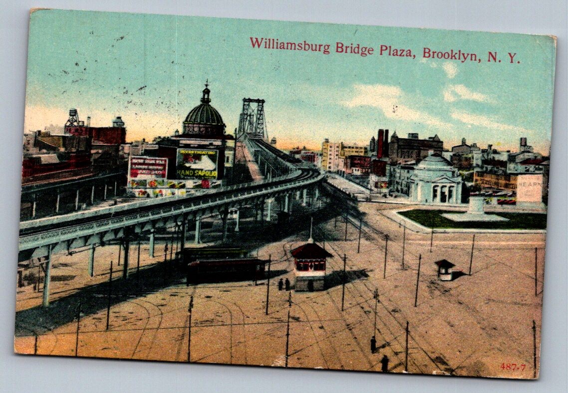 Postcard 1910s Williamsburg Bridge Plaza Brooklyn NY Transportation