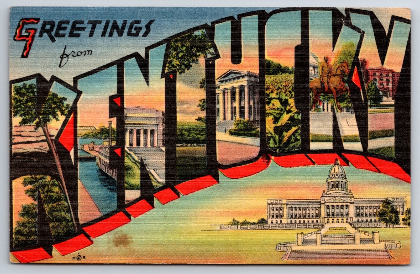 Lot of 10 Large Letter Linen Postcards from Kentucky – All Different Used Unused