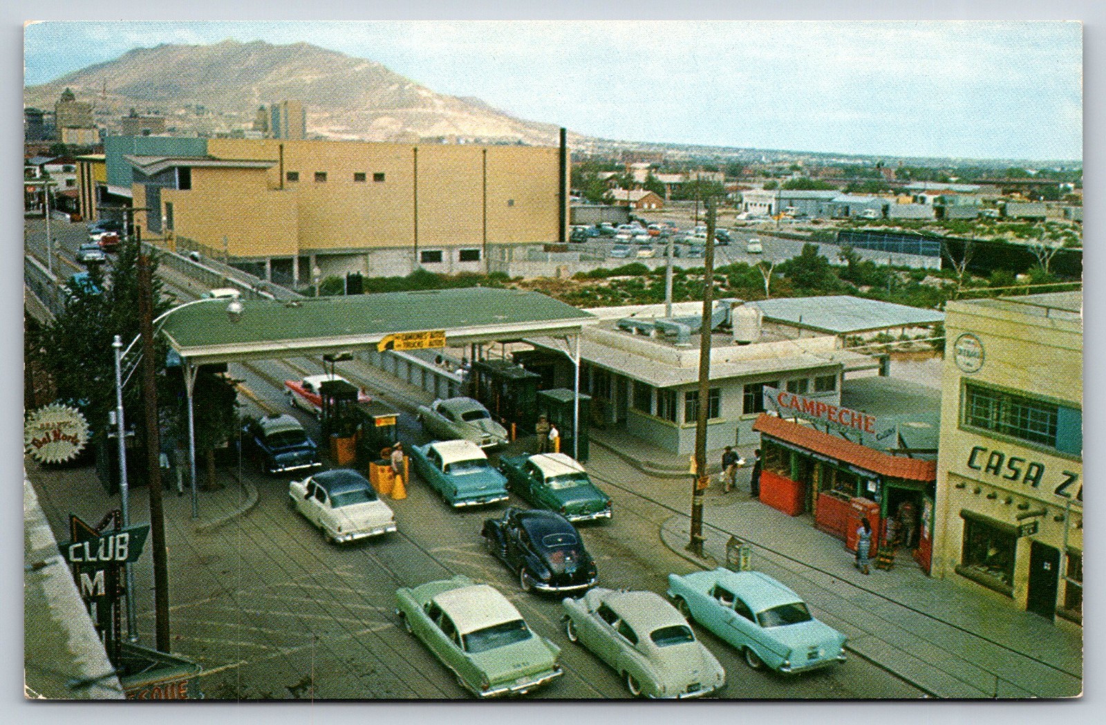 International Bridge Between El Paso Texas And Juarez Mexico Vintage Postcard