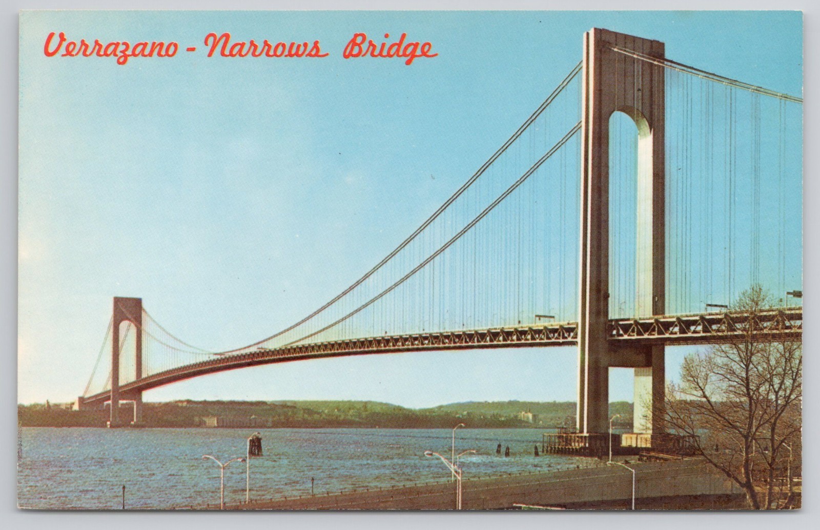 Vintage Verrazano Narrows Bridge Postcard NYC Dexter Press Chrome Unposted